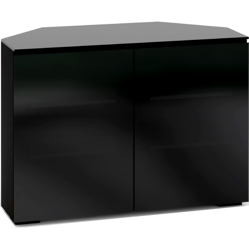 Oslo 323CR 44" Corner TV Stand AV Cabinet for Center Speaker in Black Oak & Smoked Black Glass Door